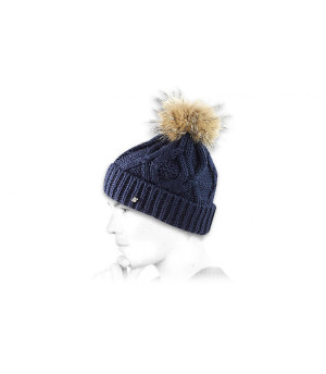 Blauwe muts met pompon bont Navy cuff fur